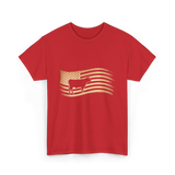 Cow American Flag Vintage Look T-Shirt - Red