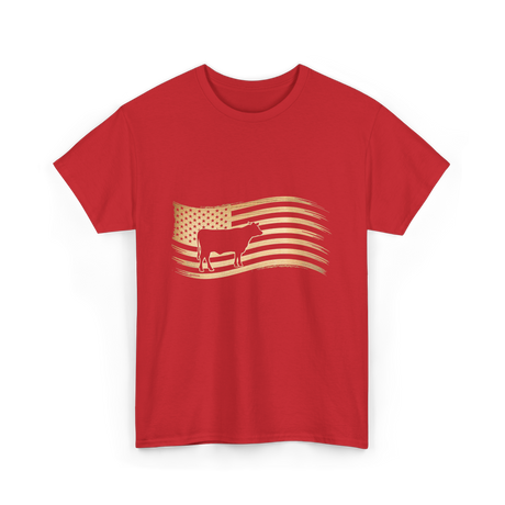 Cow American Flag Vintage Look T-Shirt - Red