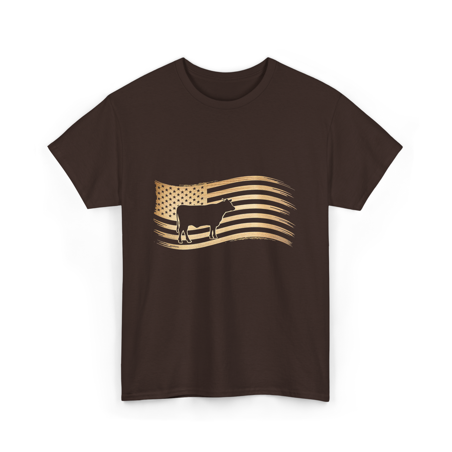 Cow American Flag Vintage Look T-Shirt - Dark Chocolate