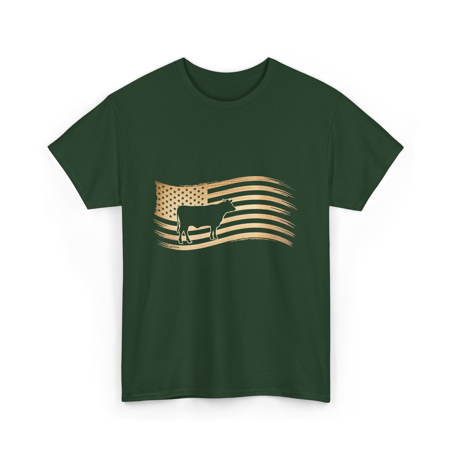 Cow American Flag Vintage Look T-Shirt - Forest Green