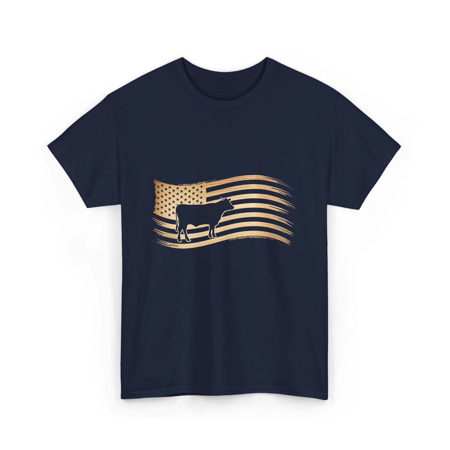 Cow American Flag Vintage Look T-Shirt - Navy