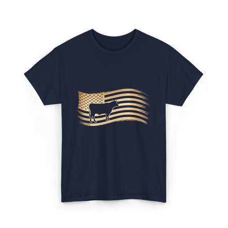 Cow American Flag Vintage Look T-Shirt - Navy