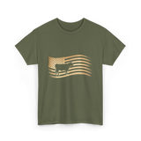 Cow American Flag Vintage Look T-Shirt - Military Green