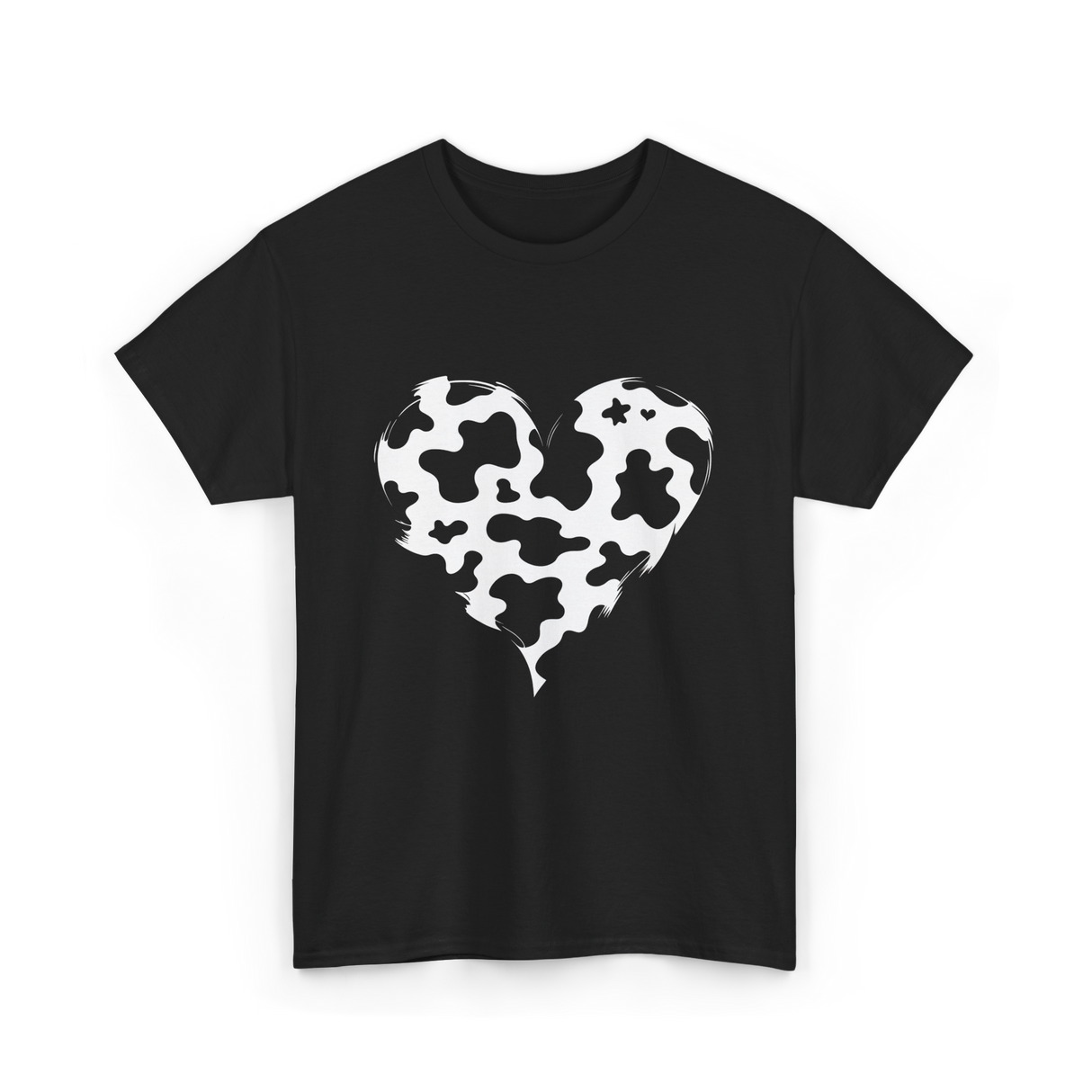 Cow Print Love Heart Design T-Shirt - Black