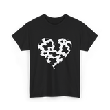 Cow Print Love Heart Design T-Shirt - Black