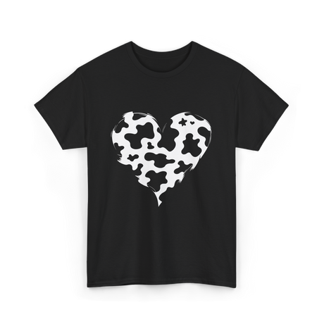 Cow Print Love Heart Design T-Shirt - Black