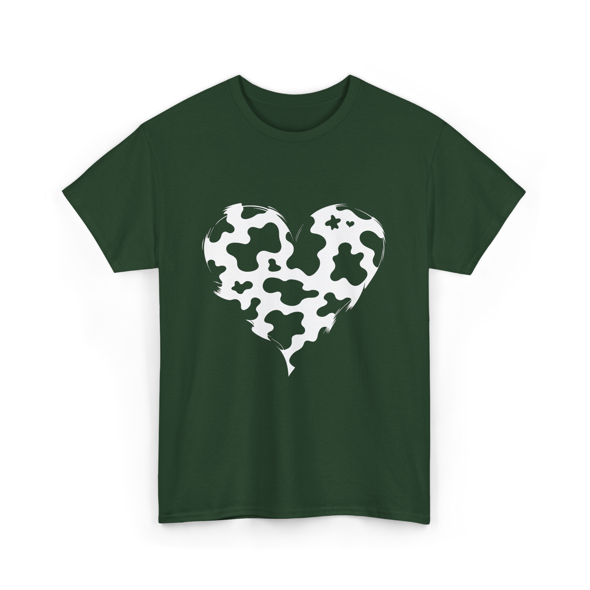 Cow Print Love Heart Design T-Shirt - Forest Green