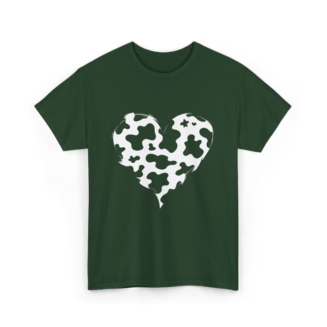 Cow Print Love Heart Design T-Shirt - Forest Green