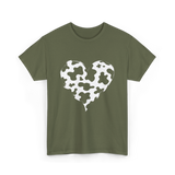 Cow Print Love Heart Design T-Shirt - Military Green