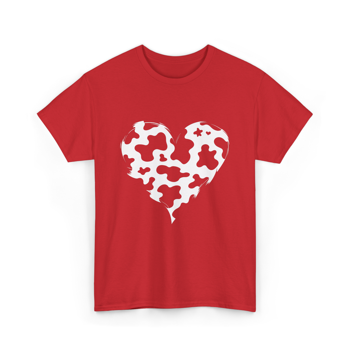 Cow Print Love Heart Design T-Shirt - Red