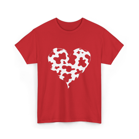 Cow Print Love Heart Design T-Shirt - Red