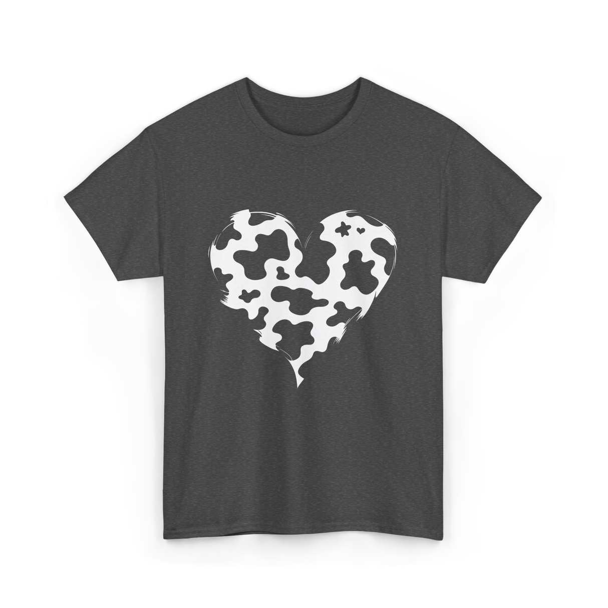 Cow Print Love Heart Design T-Shirt - Dark Heather