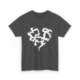 Cow Print Love Heart Design T-Shirt - Dark Heather