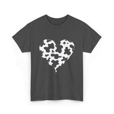 Cow Print Love Heart Design T-Shirt - Dark Heather