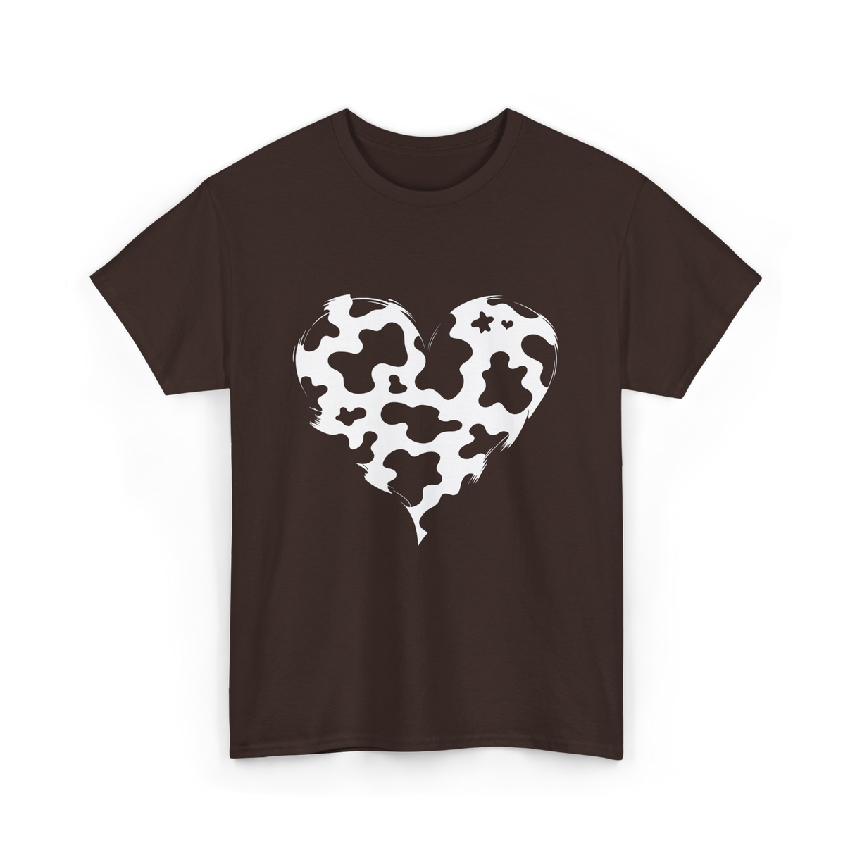 Cow Print Love Heart Design T-Shirt - Dark Chocolate