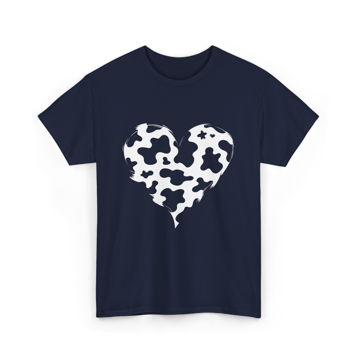 Cow Print Love Heart Design T-Shirt - Navy