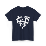 Cow Print Love Heart Design T-Shirt - Navy