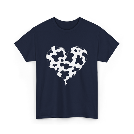 Cow Print Love Heart Design T-Shirt - Navy