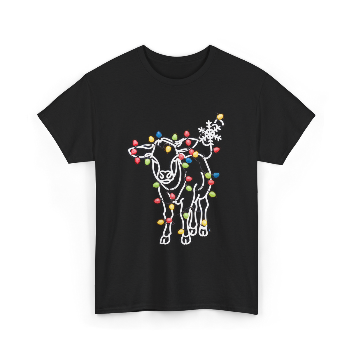 Cow with Lights Christmas T-Shirt - Black