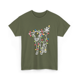 Cow with Lights Christmas T-Shirt - Military Green