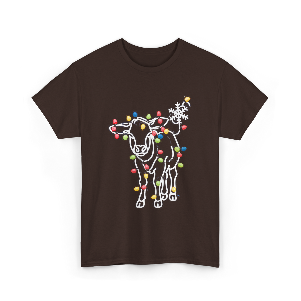 Cow with Lights Christmas T-Shirt - Dark Chocolate