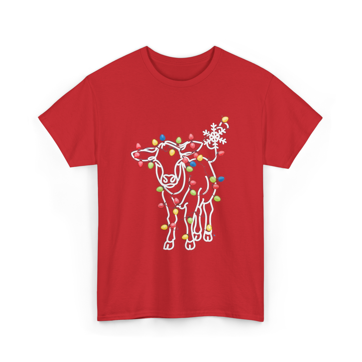 Cow with Lights Christmas T-Shirt - Red