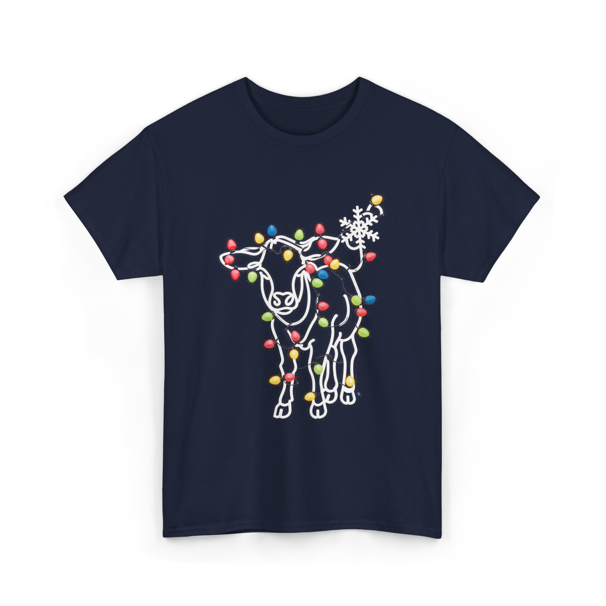 Cow with Lights Christmas T-Shirt - Navy