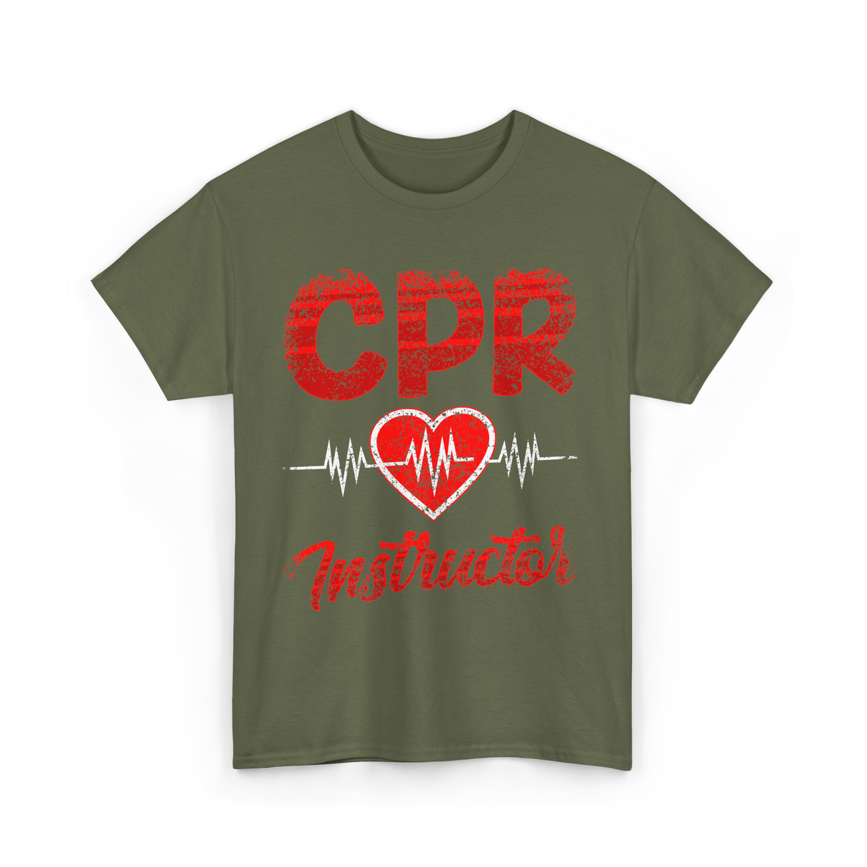 CPR Instructor Heart T-Shirt - Military Green