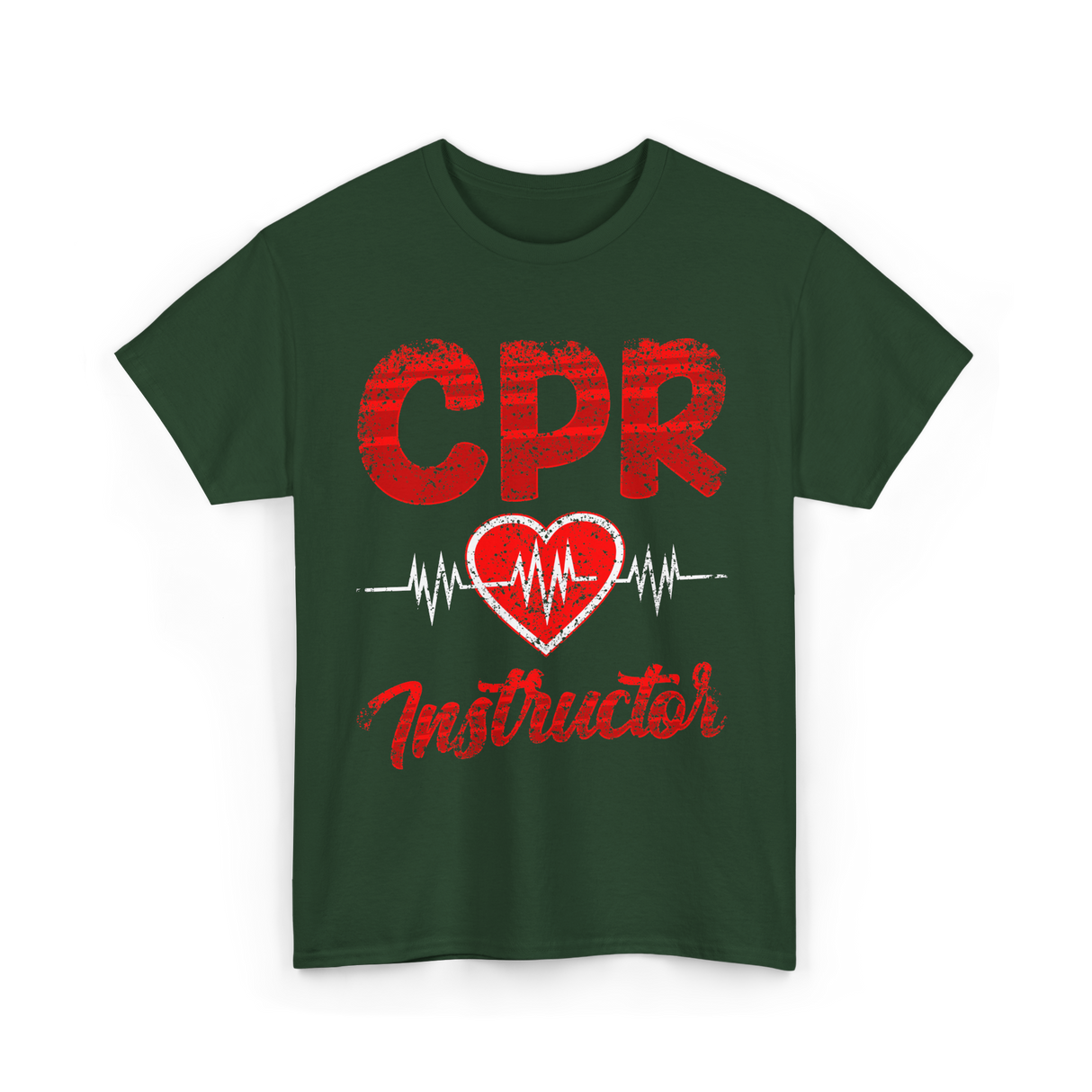 CPR Instructor Heart T-Shirt - Forest Green