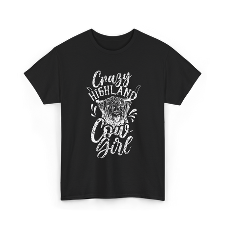 Crazy Highland Cow Girl Highland T-Shirt - Black