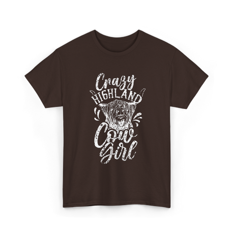 Crazy Highland Cow Girl Highland T-Shirt - Dark Chocolate