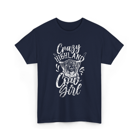 Crazy Highland Cow Girl Highland T-Shirt - Navy