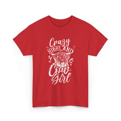 Crazy Highland Cow Girl Highland T-Shirt - Red