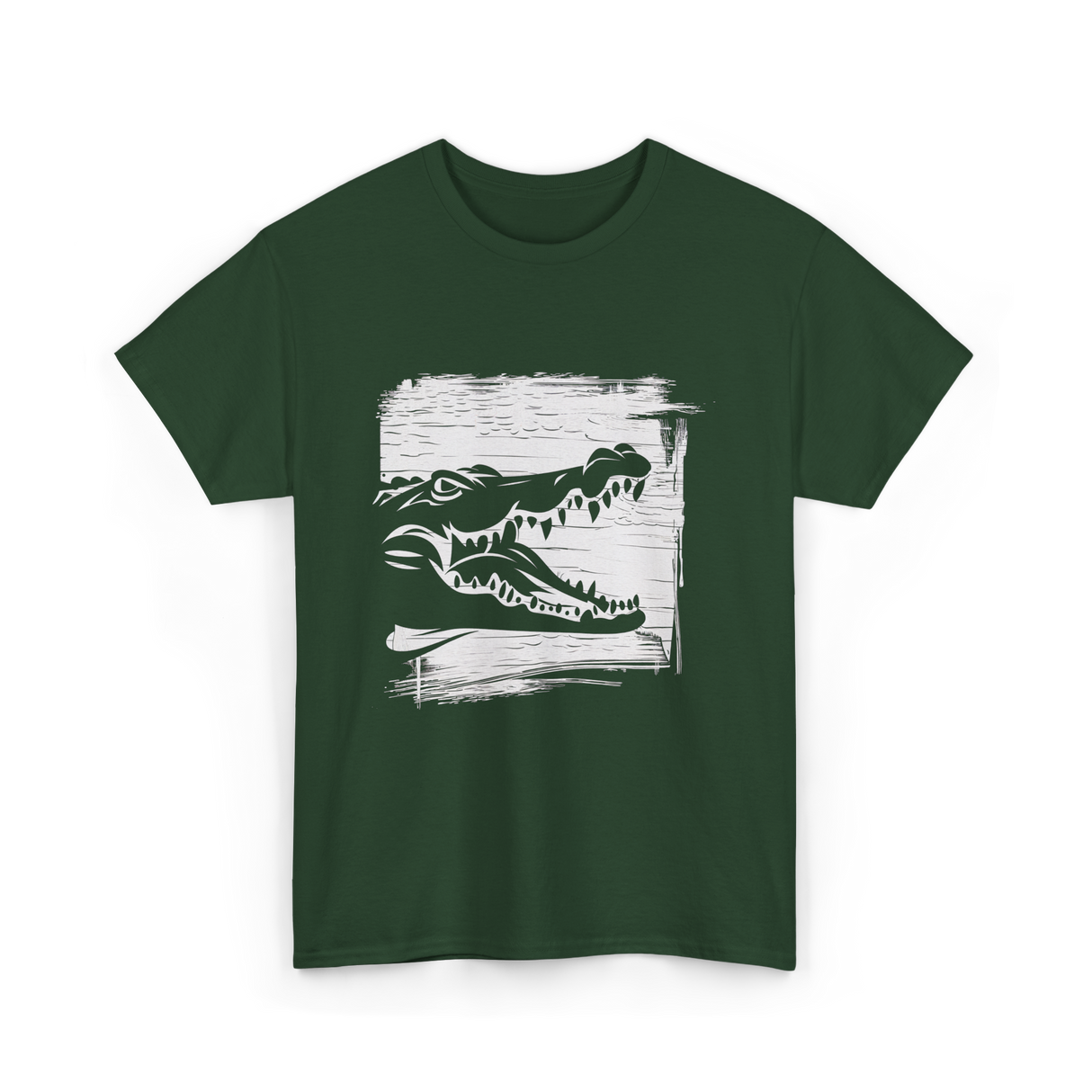 Crocodile Black Art Wildlife T-Shirt - Forest Green