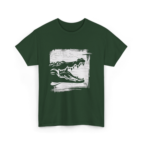 Crocodile Black Art Wildlife T-Shirt - Forest Green