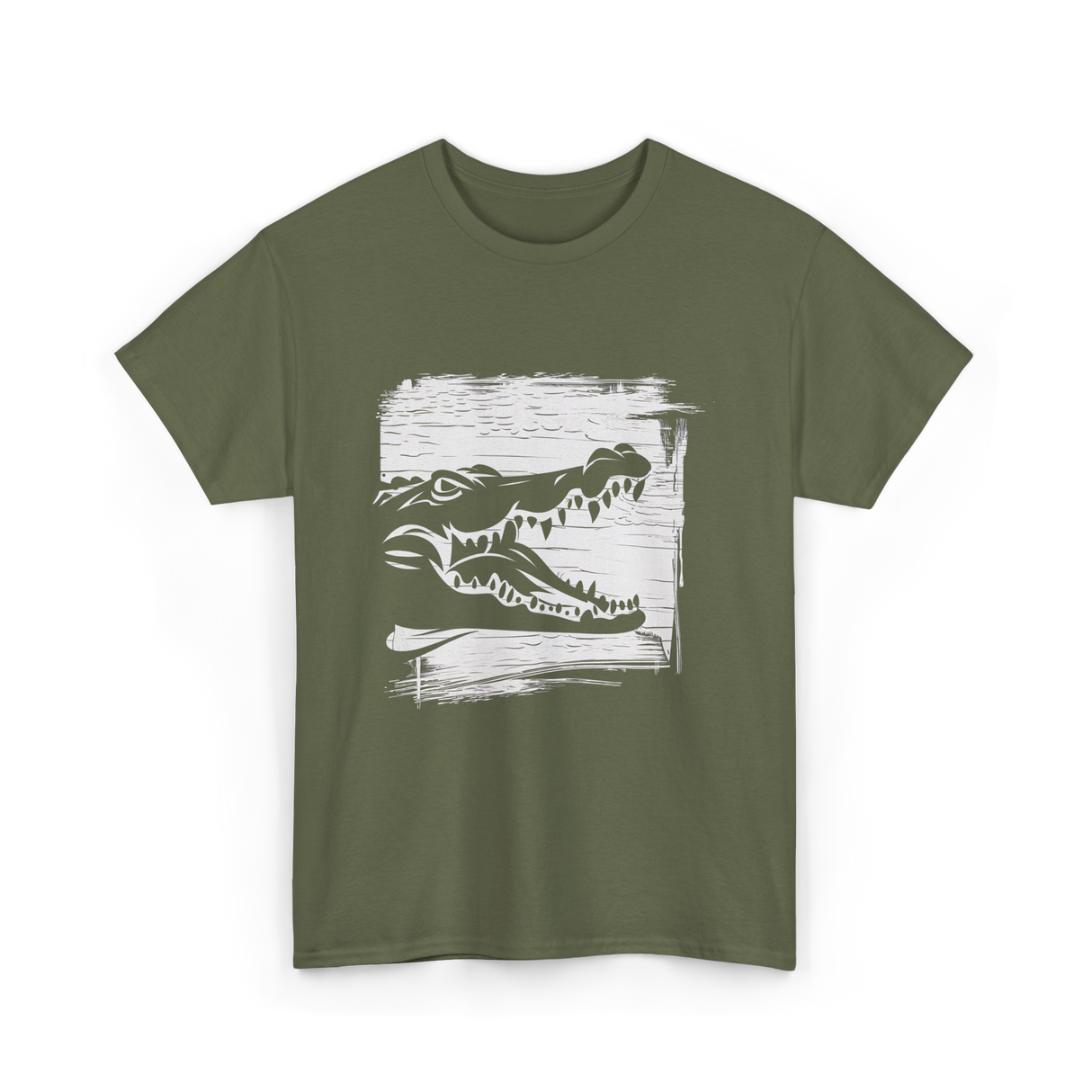 Crocodile Black Art Wildlife T-Shirt - Military Green