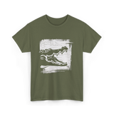 Crocodile Black Art Wildlife T-Shirt - Military Green