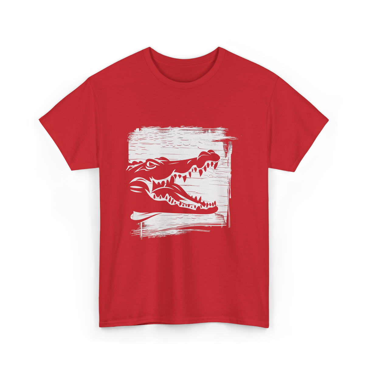 Crocodile Black Art Wildlife T-Shirt - Red