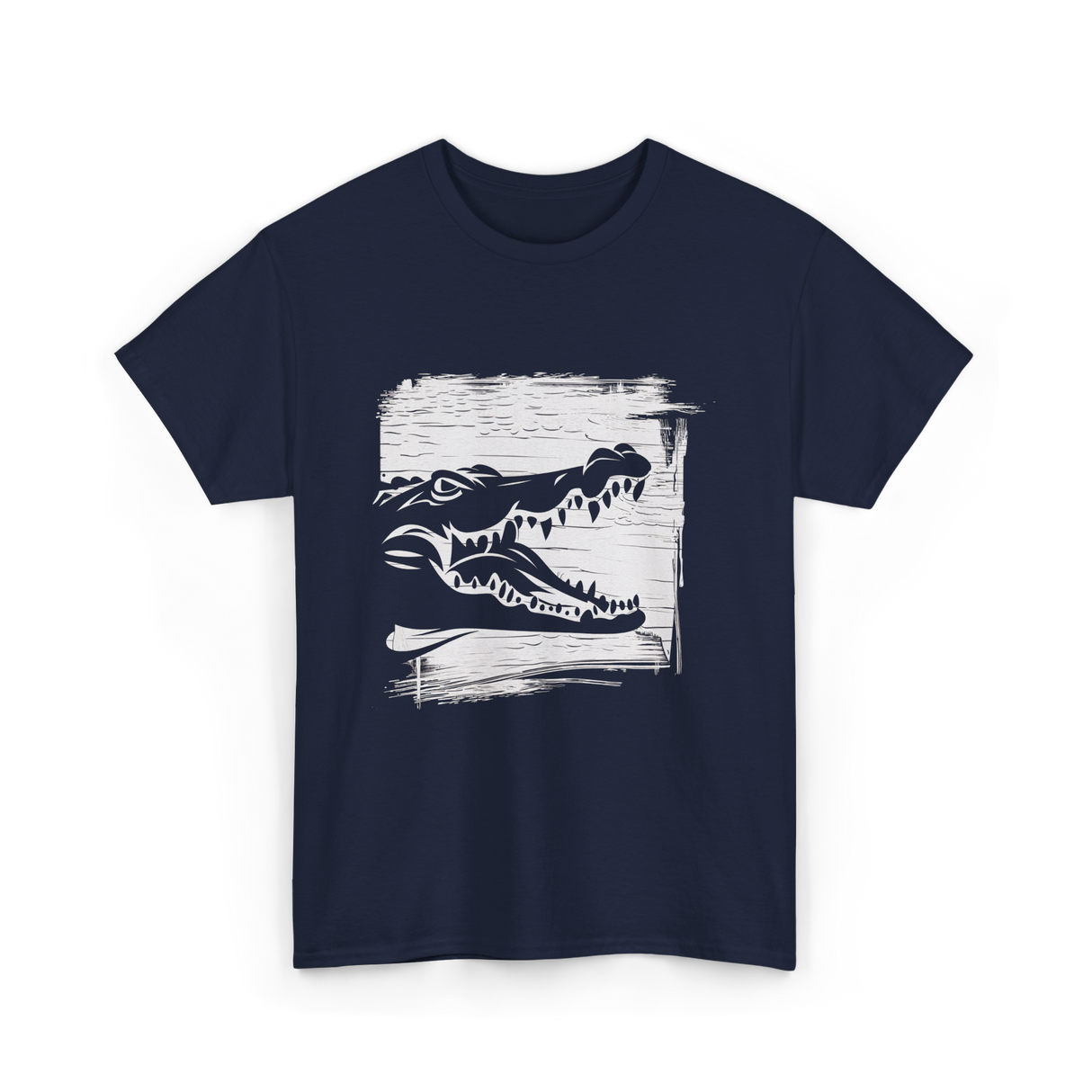 Crocodile Black Art Wildlife T-Shirt - Navy