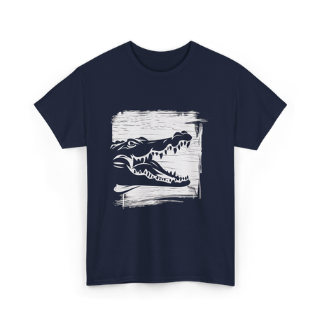 Crocodile Black Art Wildlife T-Shirt - Navy