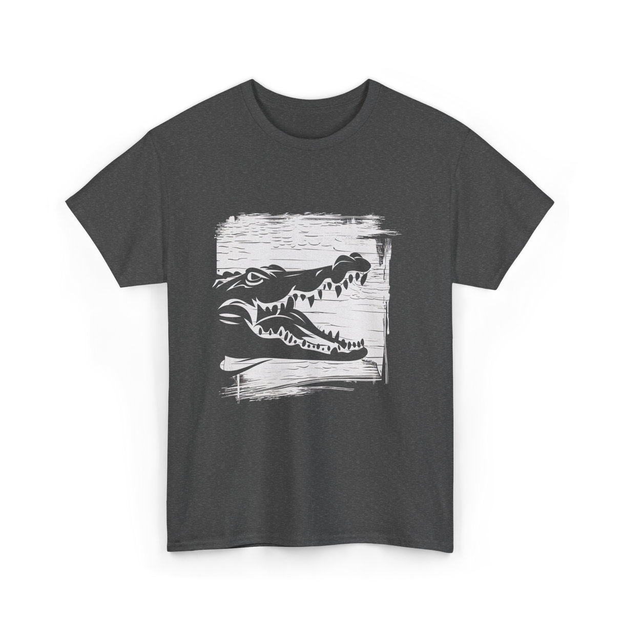 Crocodile Black Art Wildlife T-Shirt - Dark Heather