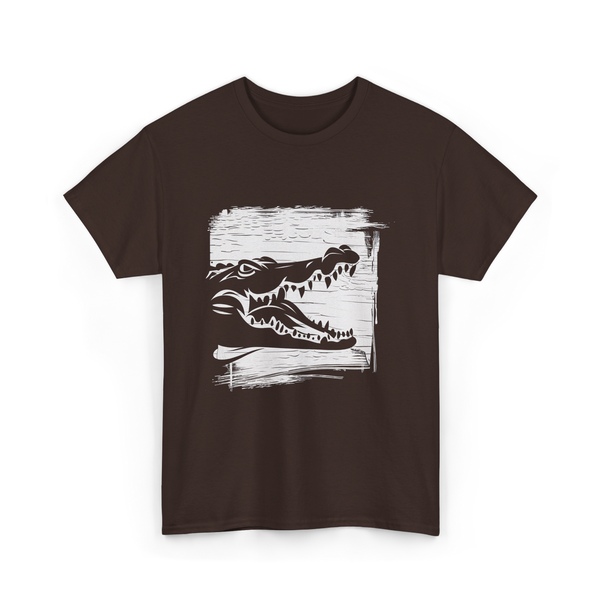 Crocodile Black Art Wildlife T-Shirt - Dark Chocolate