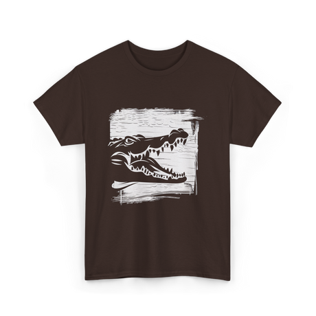 Crocodile Black Art Wildlife T-Shirt - Dark Chocolate