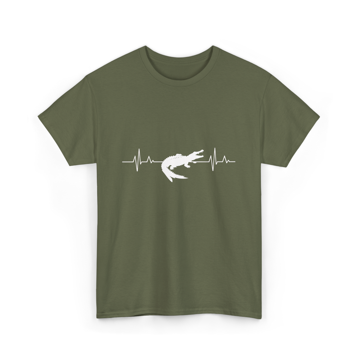 Crocodile Heartbeat Gator Animal Lover T-Shirt - Military Green