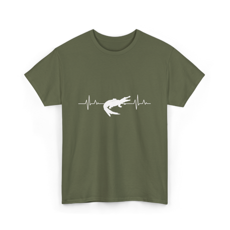 Crocodile Heartbeat Gator Animal Lover T-Shirt - Military Green