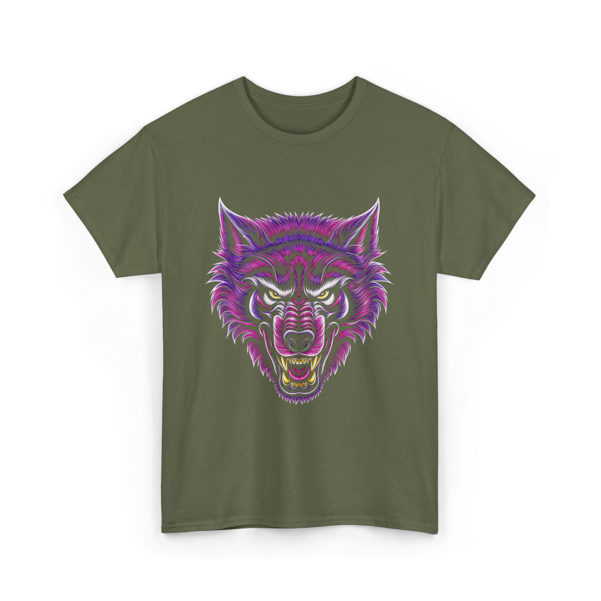 Cryptid Werewolf Head Mythical Creature T-Shirt - Military Green