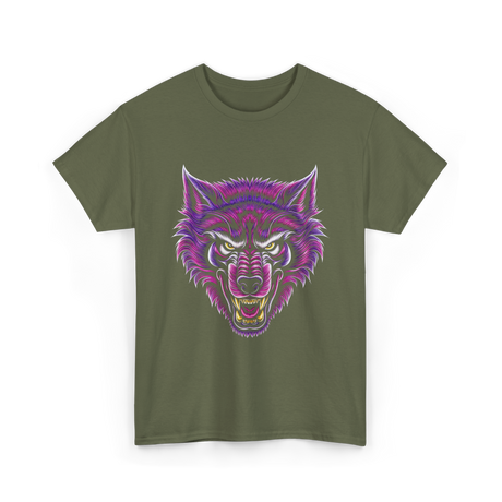 Cryptid Werewolf Head Mythical Creature T-Shirt - Military Green