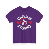 Cupid Is Stupid Valentine Sarcastic T-Shirt - Purple