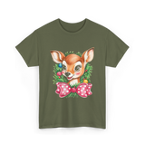 Cute Baby Deer Christmas Kids T-Shirt - Military Green