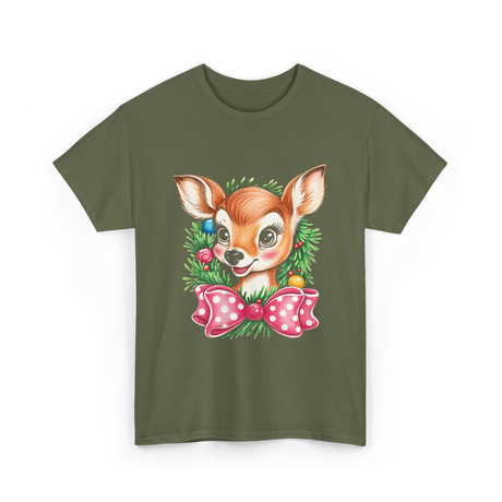 Cute Baby Deer Christmas Kids T-Shirt - Military Green